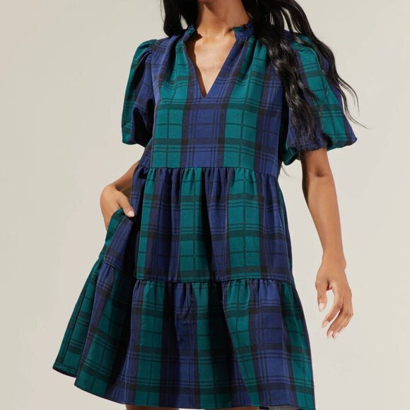 SUGARLIPS - Hudson Plaid Jacey Babydoll Mini Dress Size S NWT - Picture 3 of 4